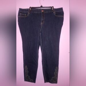 Avenue Jeans Dark Blue Plus 22 Cotton Blend Straight Leg Embellished Rhinestones